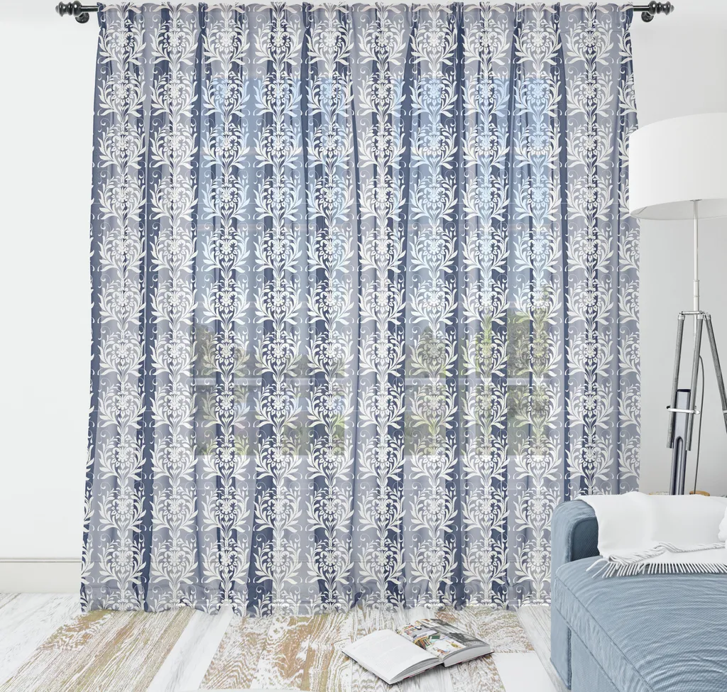 Tapis mural motif boucles et volutes satin soyeux bleu nuit 210x274 cm