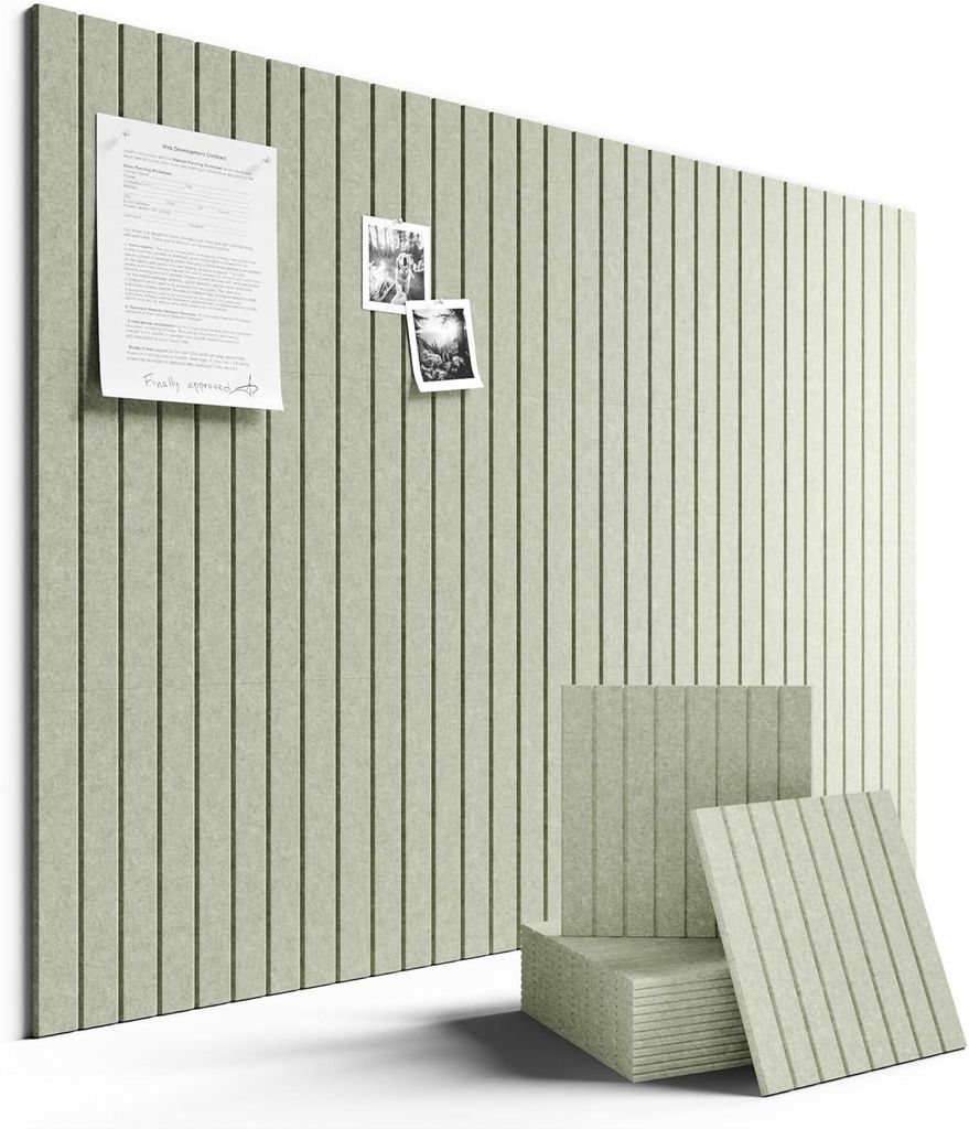 Vilt prikbord 120 x 90 cm, 12 tegels, zelfklevend, sage Productafbeelding 