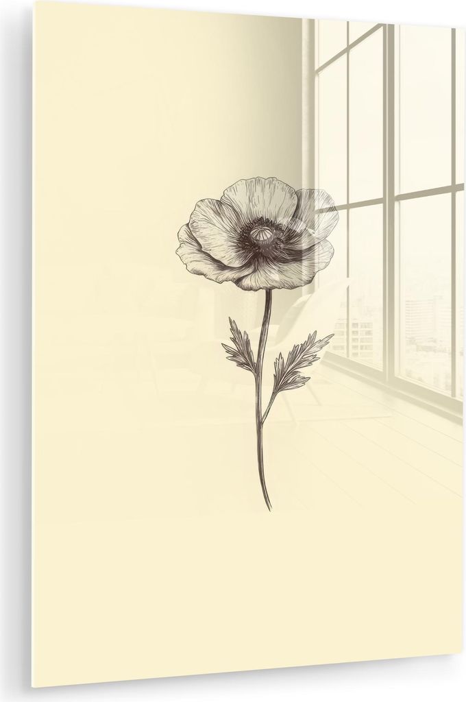 MuchoWow Glasbilder - Bilder auf Wandbild - Foto auf Glas Mohn - Illustration - Schwarz 60x80 cm Wanddekoration aus Glas - Acrylglasbild - Acrylbil...