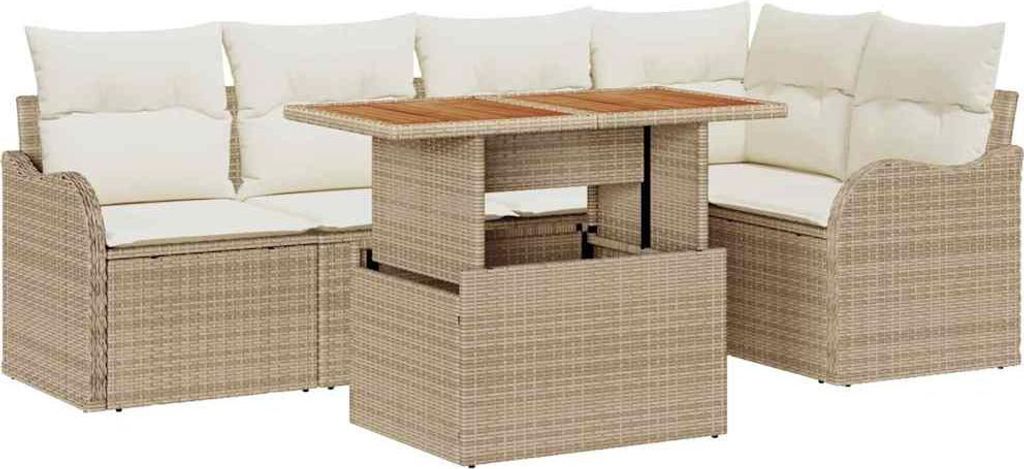 vidaXL Garten-Sofa-Set mit Speicher 6 pcs Beige Poly Rattan