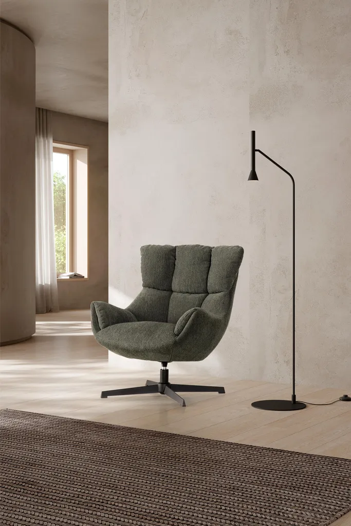 Fauteuil Design Matelassé Gris et Métal Noir ODETTE CALICOSY - H89 cm - 10