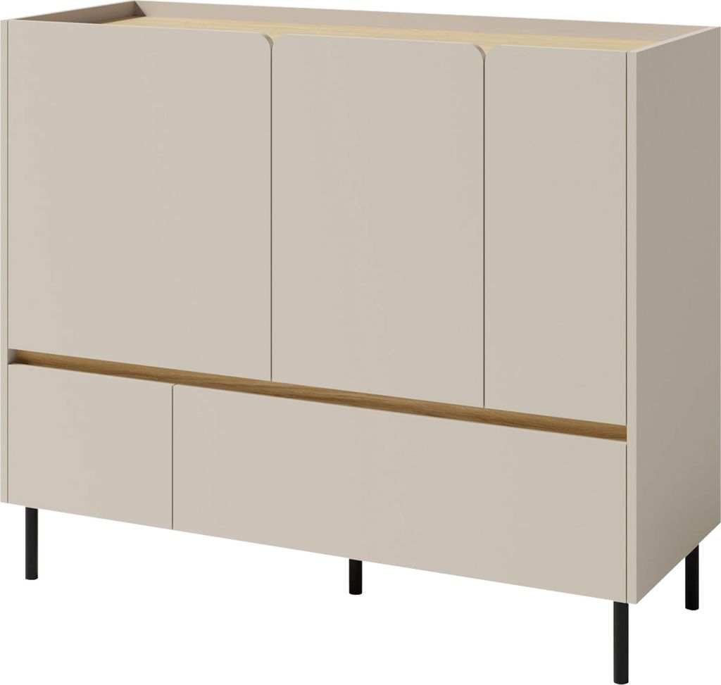 MIRJAN24 Kommode Luca 08 mit drei Drehtüren und zwei Schubladen (Farbe: Sandbeige / Sandbeige + Geölte Eiche)