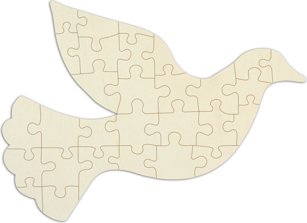 Personalisierbares Blanko-Holzpuzzle „Taube“ zum selbst gestalten – 29 Teile, ca. 59 x 42 cm, leeres Holzpuzzle im Jutebeutel mit Puzzlevorlage