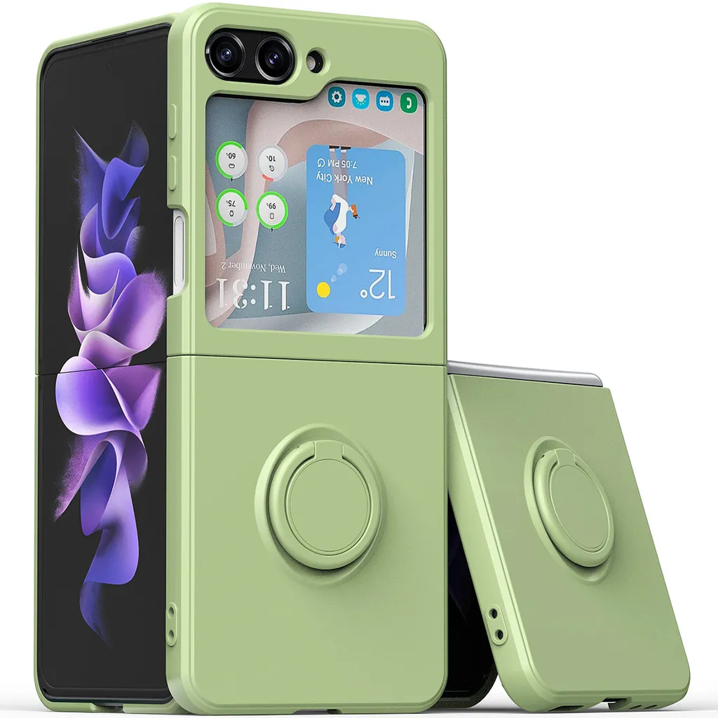 Proteggi i tuoi Ricordi: Cover Verde Z Flip 5 con Anello di Sicurezza