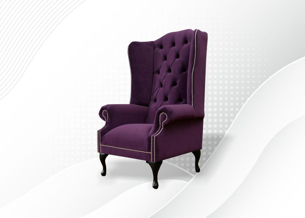 Sessel Chesterfield Couch Sofa Textil Lounge Club Polster Lila Luxus Ohrensessel