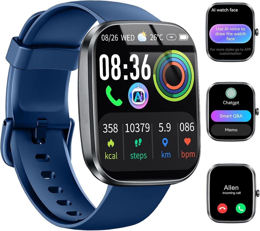 Smartwatch für Damen und Herren mit Bluetooth-Telefonie, 1,91 Zoll HD Display, 110+ Sportmodi, Herz- & Schlaftracking, IP68