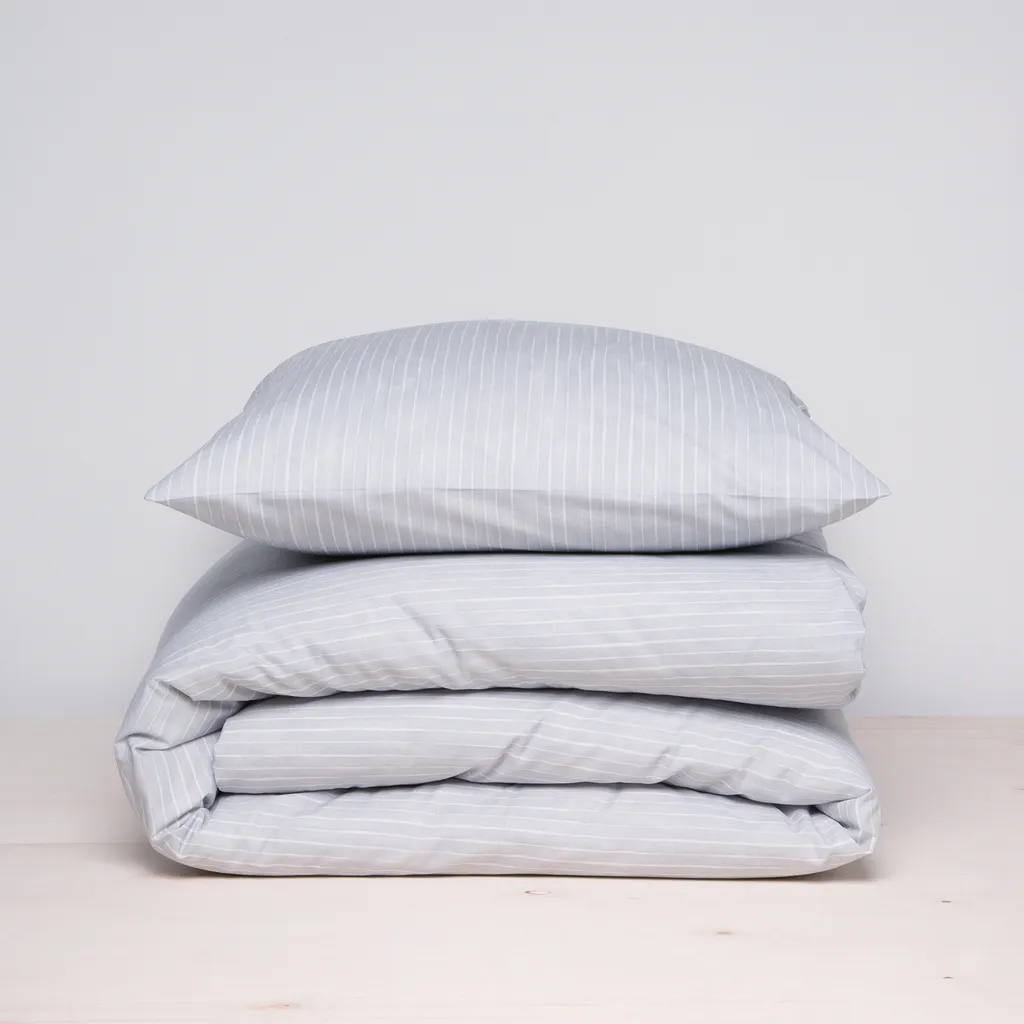 Damai Fjall Set Letto Cotone Naturale Grigio 135x200 Gessato Sostenibile - 1