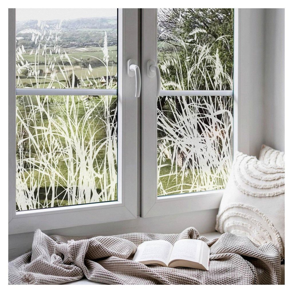 Geätzte Fensterfolie mit modernem botanischen Design, milchglasartige Folie für Schatteneffekte, beidseitig verdickt, geeignet für Wohnzimmer un...