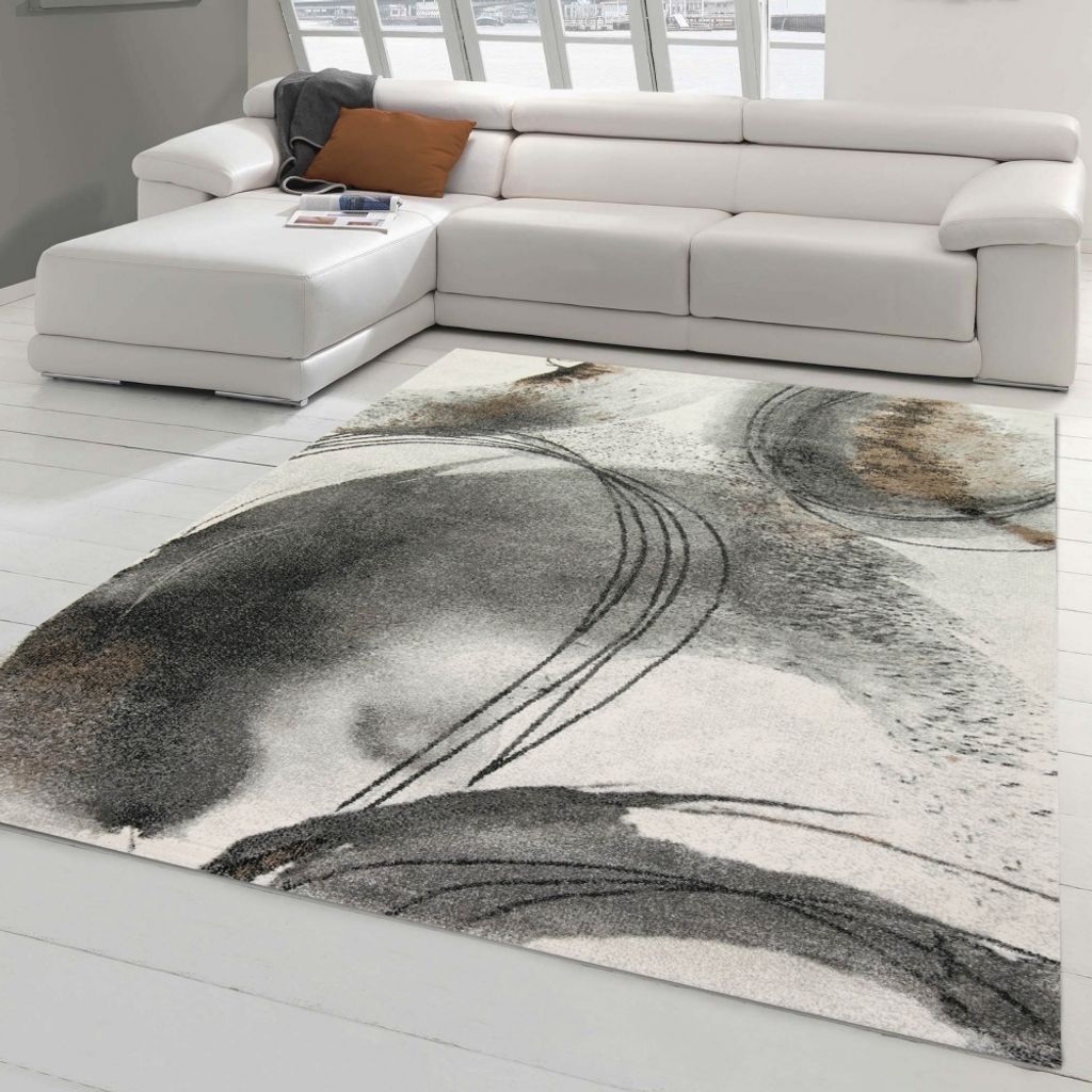 Modern abstrakter Wohnzimmerteppich mit Kreisformen in creme-grau Größe - 120x170 cm
