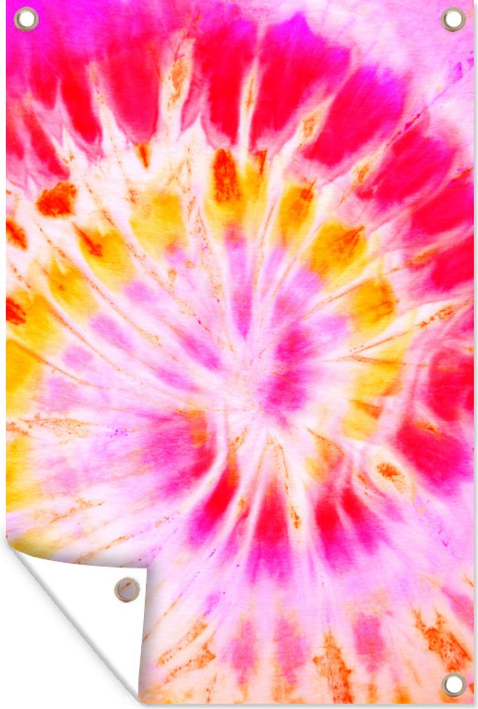 MuchoWow 80x120 cm Outdoor-Poster Gartendeko Sichtschutz Garten Poster für den Garten Krawattenfärbung - Rosa - Gelb
