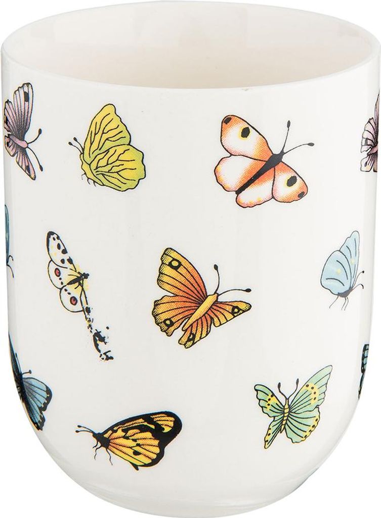 Clayre & Eef Tasse 100 ml Beige Gelb Porzellan Schmetterlinge