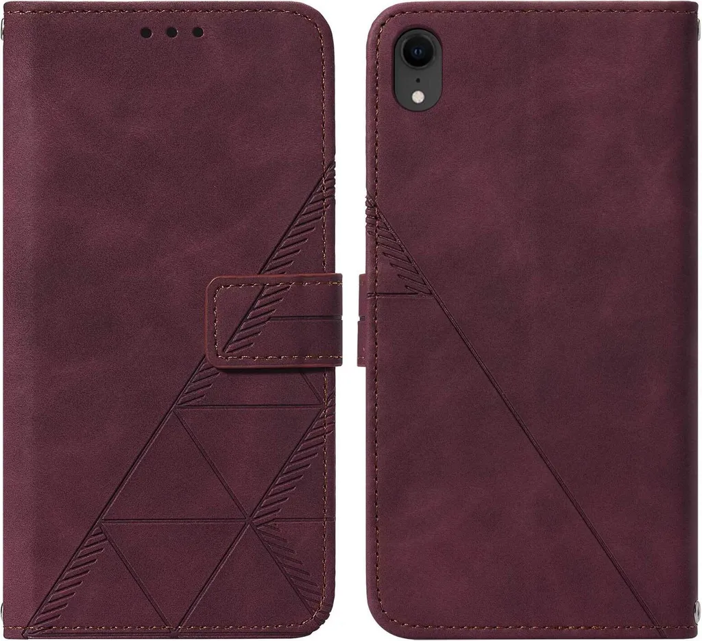 Custodia in pelle flip per iPhone XR con design a portafoglio e goffratura, porta carte e supporto rosso