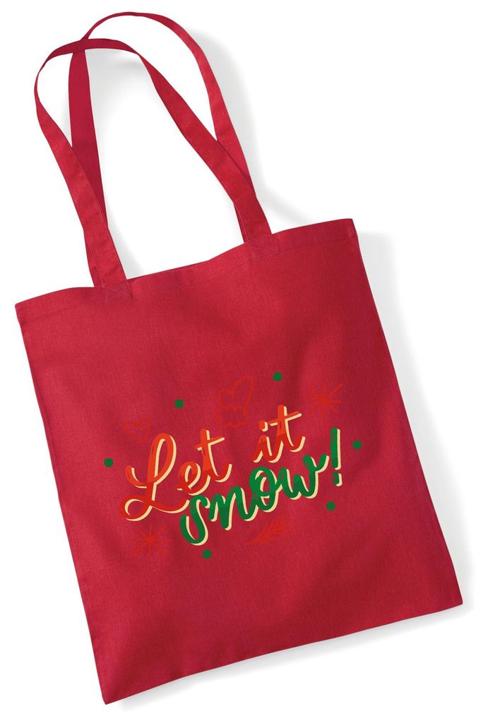 Huuraa Jutebeutel Let it Snow Schriftzug 10 Liter Classic Red Baumwolle Tasche Geschenkidee