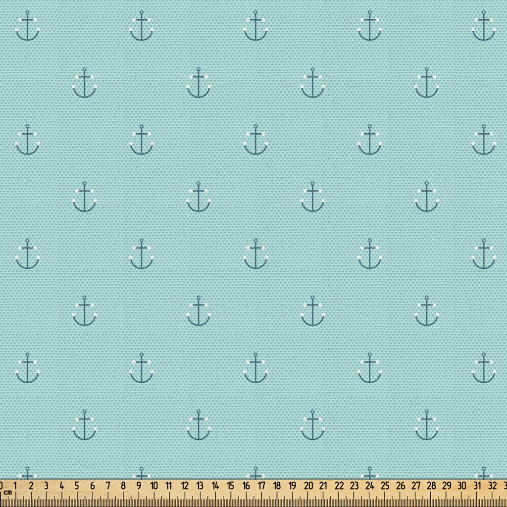 ABAKUHAUS Nautisch Gewebe als Meterware, Seeozean Thema Repetitive Anker-Muster im Aquatic Tones, 10 M (148 x 1000 cm), Pale Seafoam Pale Teal