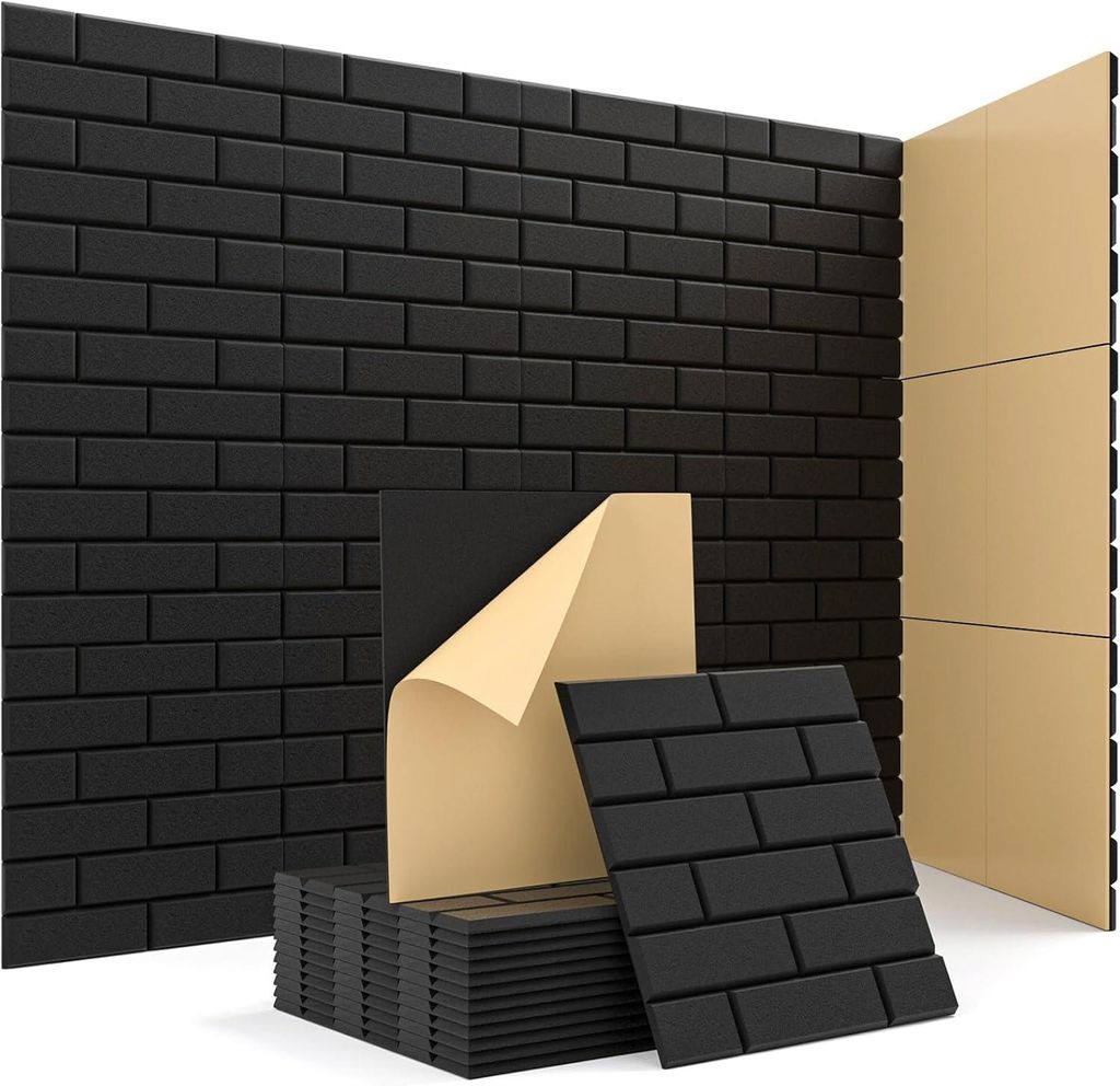 12 Stück Akustikschaumstoff Wandpaneele 30x30 cm | Akustikschaum Matten Selbstklebend | Schallabsorber für Wand Decke Tür Studio Büro Schwarz