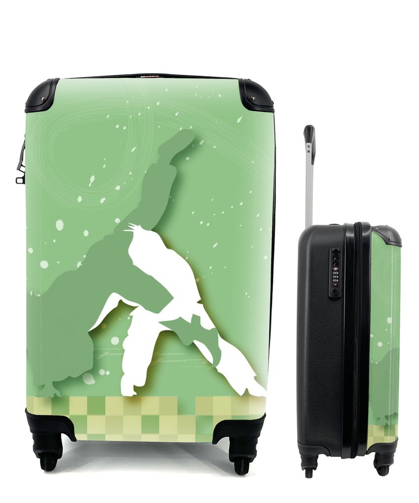 MuchoWow Koffer Handgepäck Trolley Rollkoffer Kleine Reisekoffer mit 4 Rollen - Eine Illustration von zwei Frauen beim Judo - Cabin Size < 55x40...