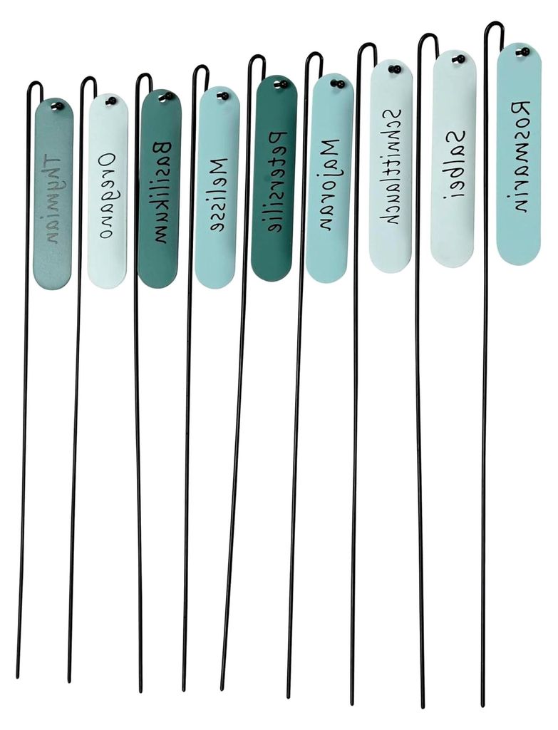Kräuterstecker Set 9 Stück grün türkis hängend Metall Pflanzstecker Pflanzschilder Höhe 30 cm