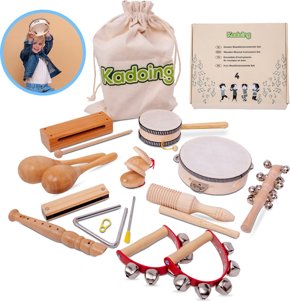 Kadoing® 18-teiliges Musikinstrumente Set aus Holz - Produktbild 