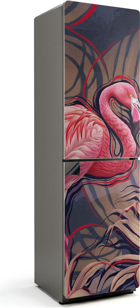Flamingo im tropischen Stil – Magnetische Kühlschrank Abdeckung – Dekorfolie magnetisch Küche – Kühlschrank Magnet Deko – selbstklebende...