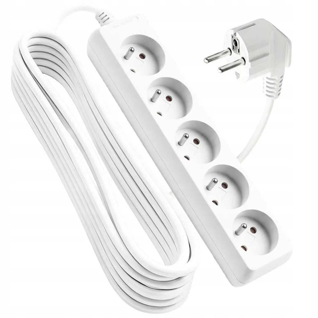 Rallonge 5 Prises 5 Mètres Vayox VA0308-5 Haute Qualité 10A IP20 Blanc