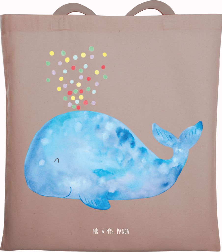 Mr. & Mrs. Panda Tote Bag Wal Konfetti - Braun Pastell - Geschenk, Laptoptasche, Stoffbeutel, Tasche, Meer, Büchertasche, Neustart, Diät, Uni, Mo...