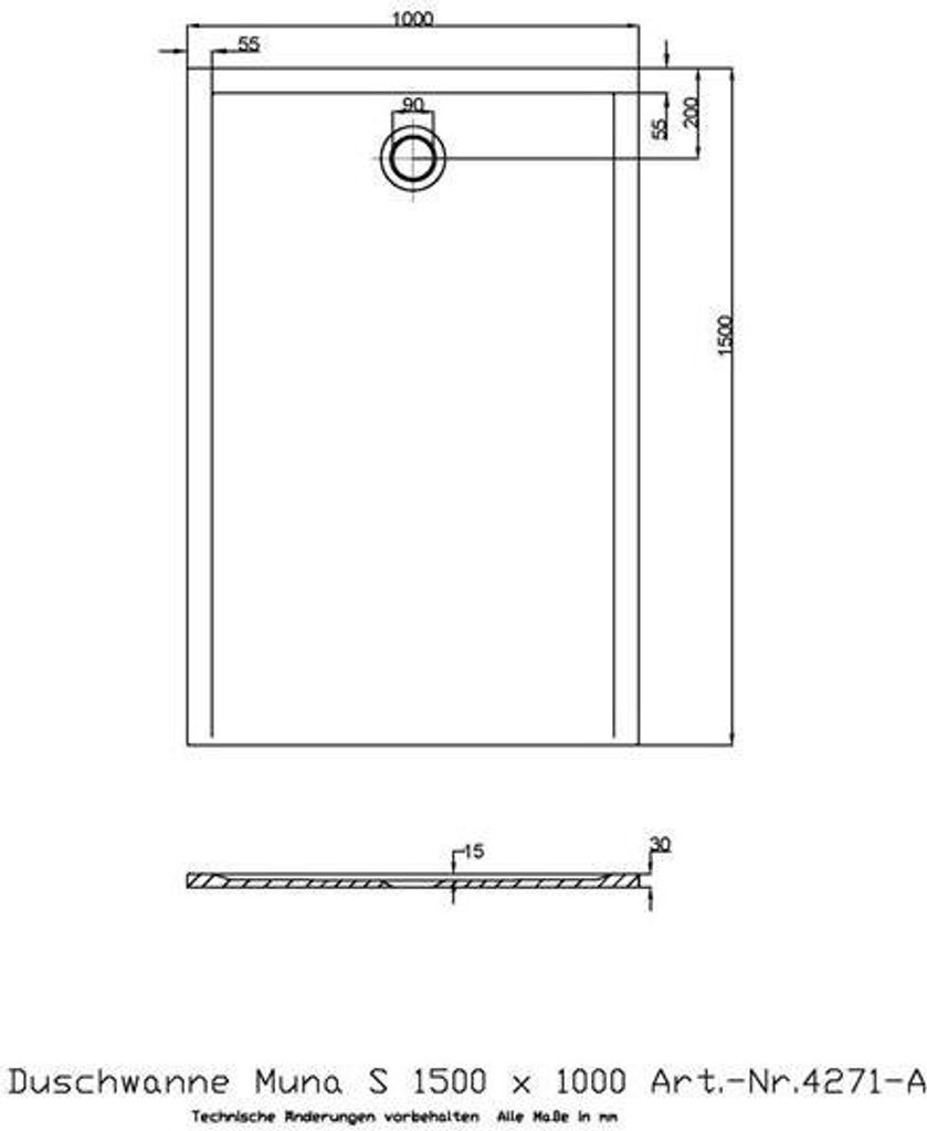 Hoesch Mineralguss-Duschwanne Muna S 150x100x3cm, weiß, Produktbild 