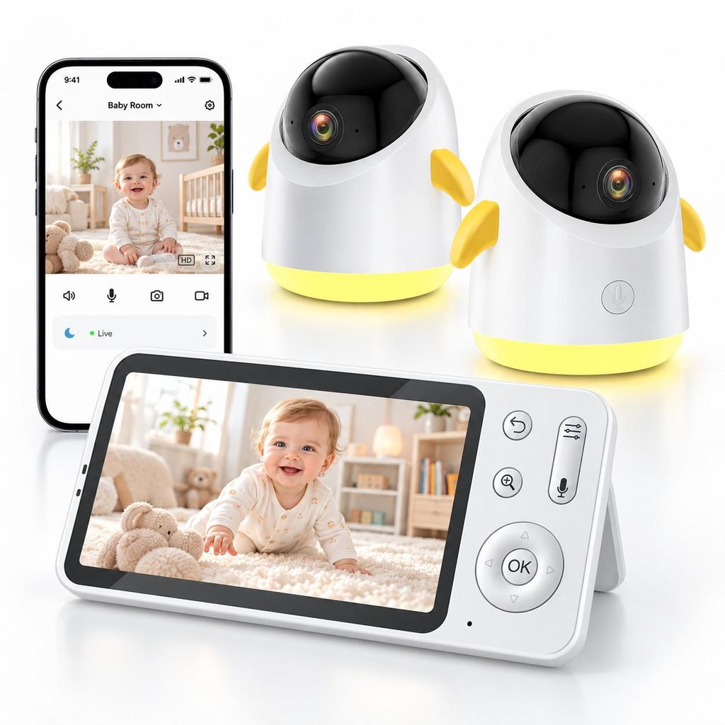 Niania cyfrowa 2K 3MP z dwoma kamerami, 5-calowy monitor, Zdjęcie produktu 