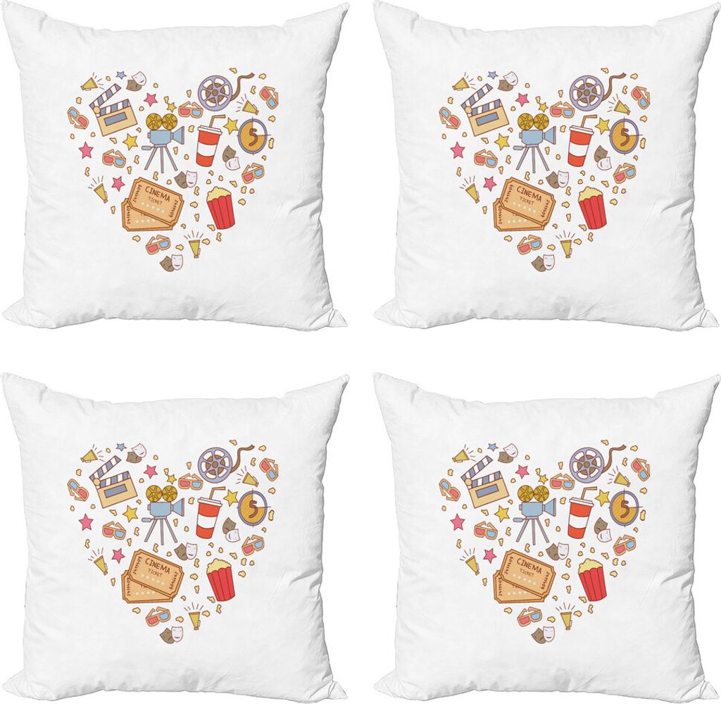 ABAKUHAUS Kino Kissenbezug Set (4 Stück), Kino Liebe, Moderner Doppelseitiger Digitaldruck, 45 cm x 45 cm, Mehrfarbig