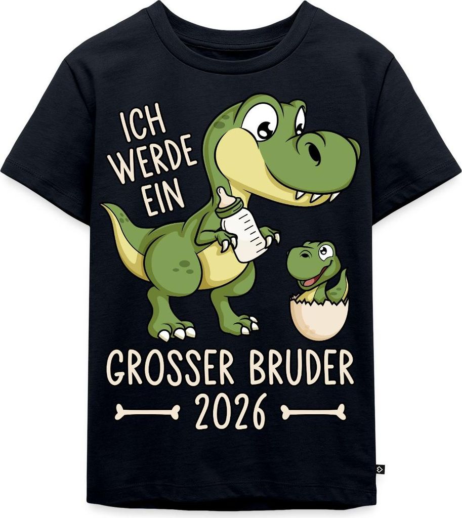 Spreadshirt Großer Bruder 2026 Ei Baby Dino Dinosaurier Kinder Premium T-Shirt, 122/128 (6 Jahre), Navy