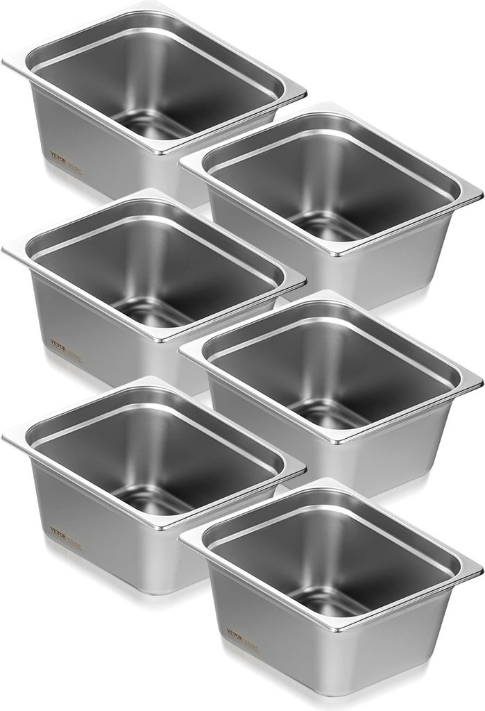 VEVOR 6er-Pack Hotelpfannen, 1/2-Größe Anti-Stau-Dampfpfanne, 0,8 mm dicke Edelstahl-Restaurant-Dampftischpfanne, 6 Zoll tiefe kommerzielle Tisch...