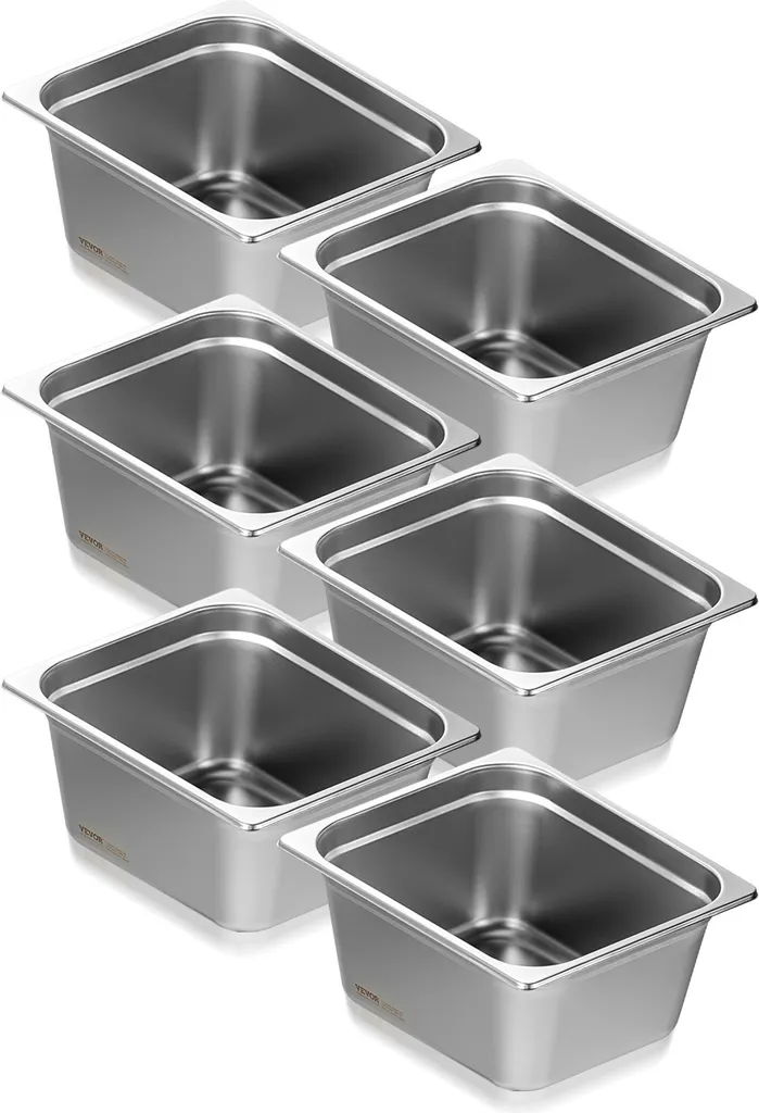 VEVOR confezione da 6 teglie per hotel, padella a vapore anti-inceppamento da 1/2, padella a vapore per ristoranti in acciaio inox da 0,8 mm di spessore, padella da tavolo commerciale da 6 pollici di profondità, padella per la conservazione degli alimenti per il catering, per l'industria e la scienza - 1