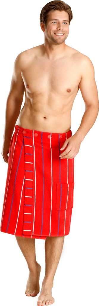 Betz Herren Frottee-Saunakilt mit Knöpfen 100% Baumwolle Farbe: rot gestreift