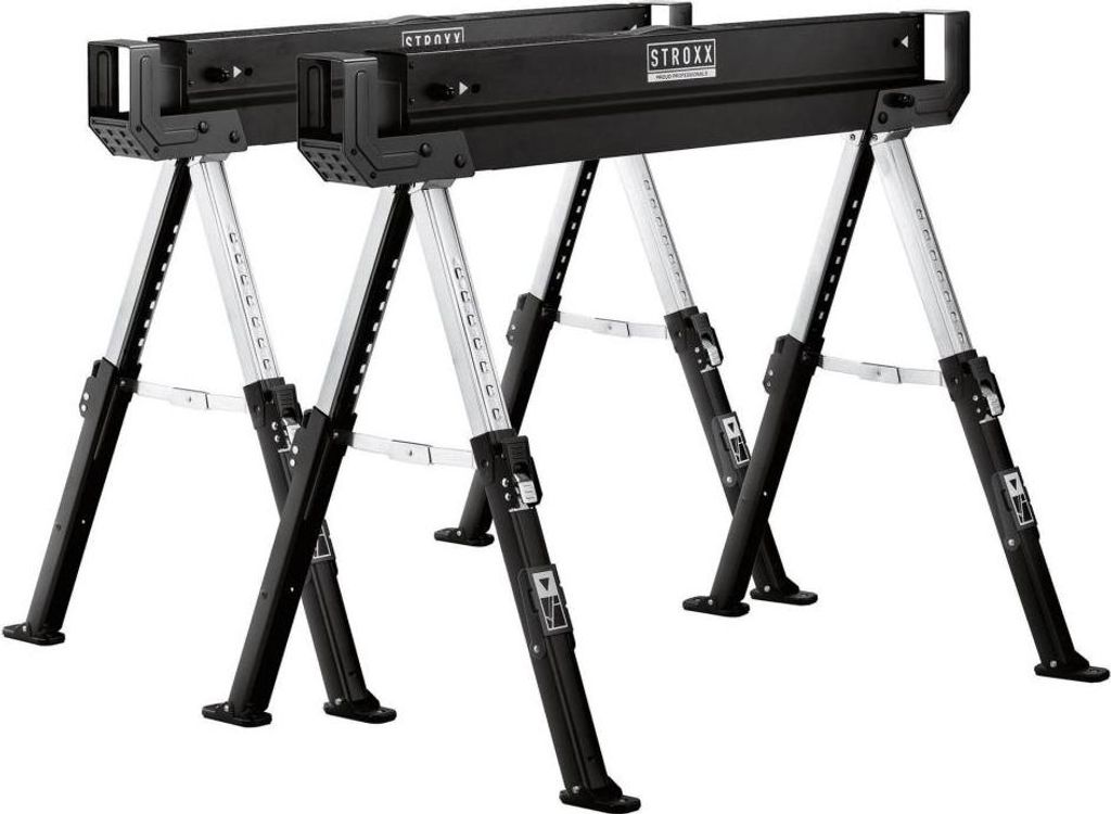 STROXX Arbeitsbock 62-82 cm – Höhenverstellbar, klappbar,Set mit 2 Stück