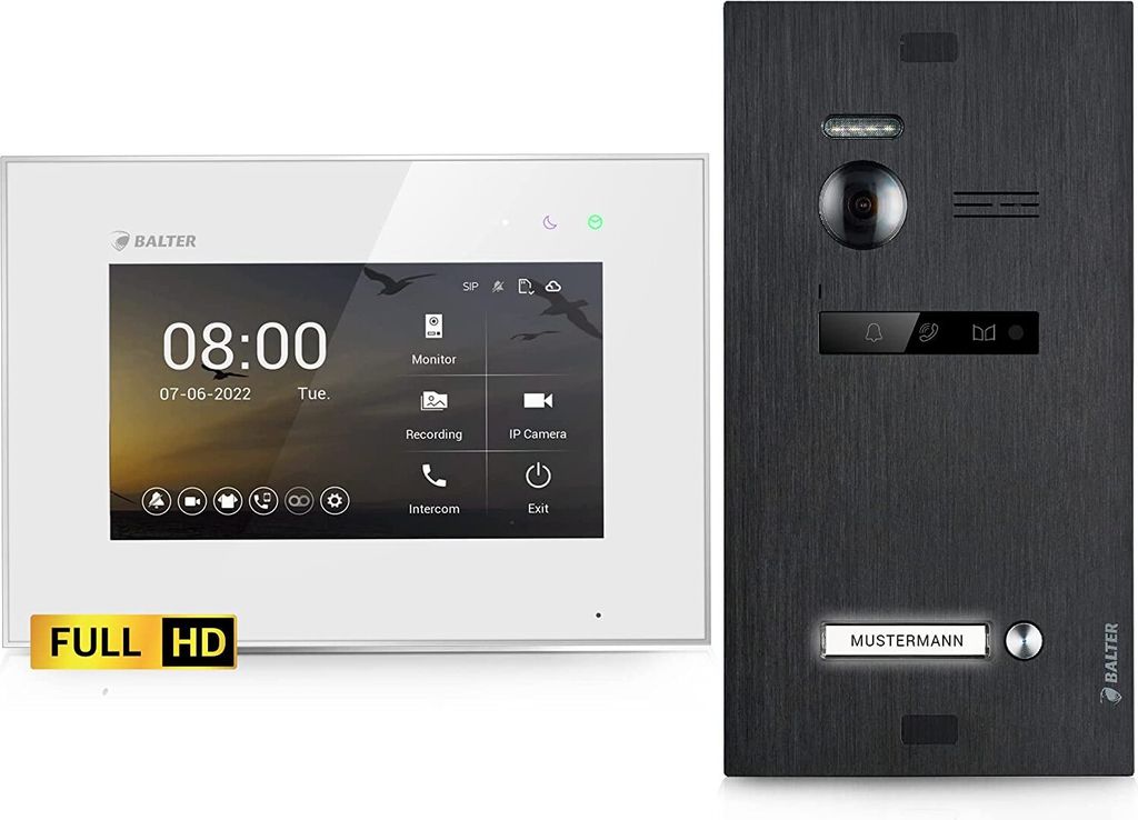 HD Video Türsprechanlage für 1 Familienhaus, 1x Monitor, Balter EVO HD Schwarz