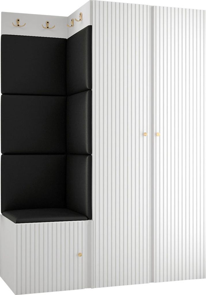 MIRJAN24 Garderoben-Set Orion Ryfel Slim XXIII, Kleiderschrank, Schuhschrank, Kleiderhakenbrett, 7x Paneel 42x42, 8 Kleiderhaken, Metallgriffe (Far...