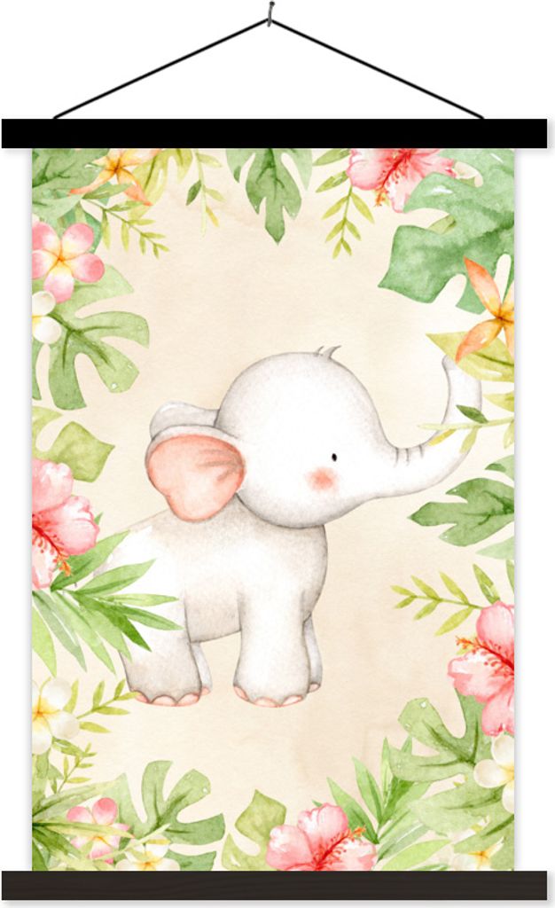 MuchoWow Textilposter Elefant - Dschungel - Aquarell 120x180 cm mit schwarzem Rahmen - Fotos