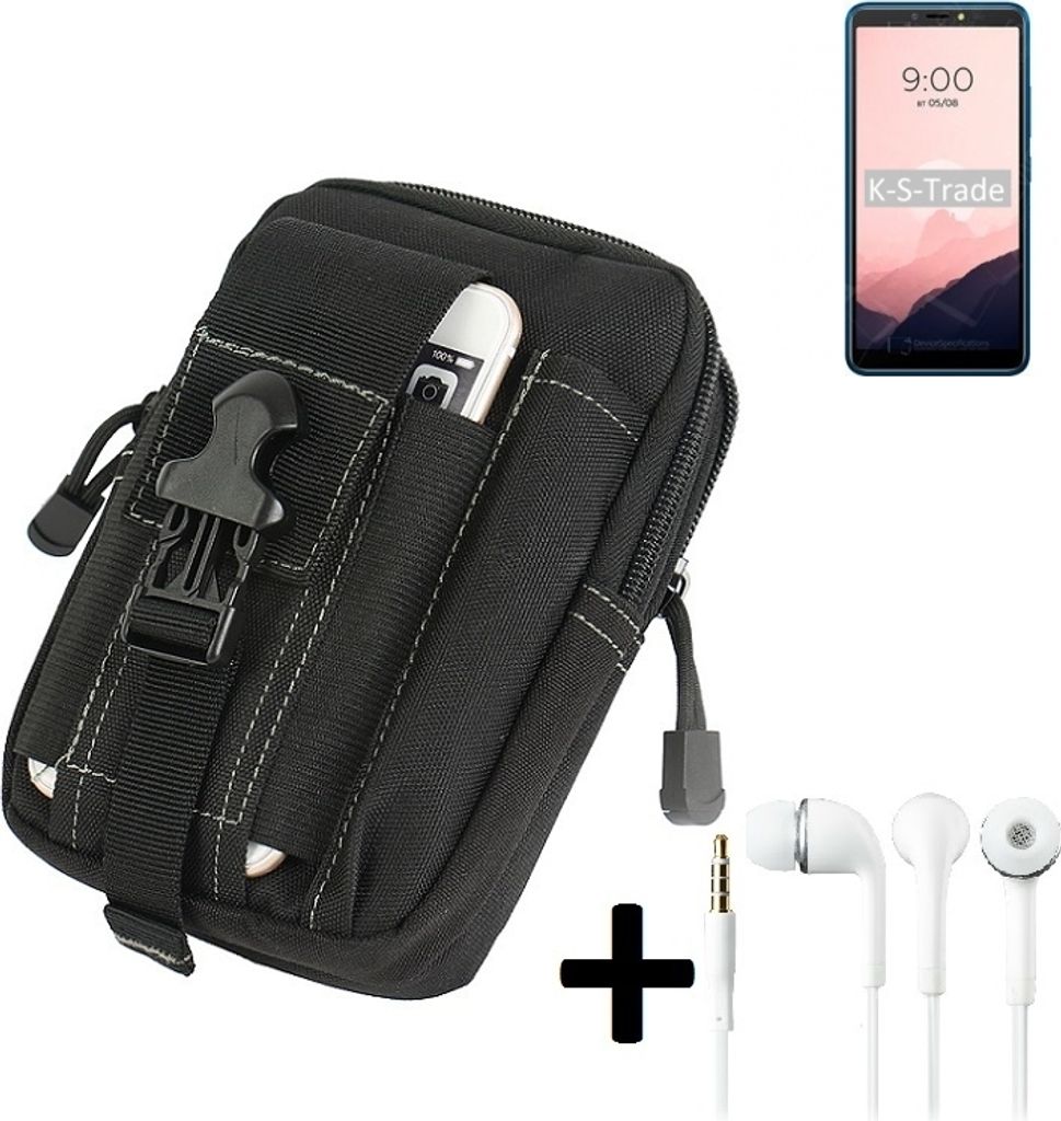 K-S-Trade Gürteltache + Kopfhörer kompatibel mit BQ Mobile BQ-6030G Practic Gürtel Tasche Holster Schutz Hülle Handy Hülle schwarz inkl.