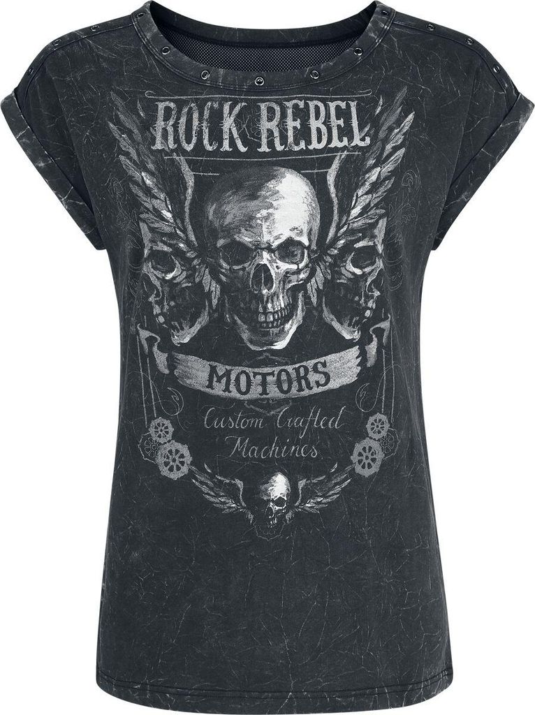 Rock Rebel by EMP Damen graues T-Shirt mit Krempelärmeln und Rundhals L