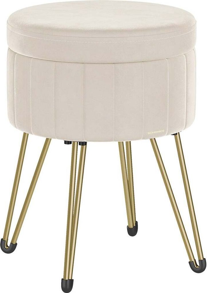 Rootz Velvet Ottoman Stool - Creme Weiß - Runder Sitz - Gepolsterte Fußstütze - Kompaktes Design - 39cm T x 44.4cm H