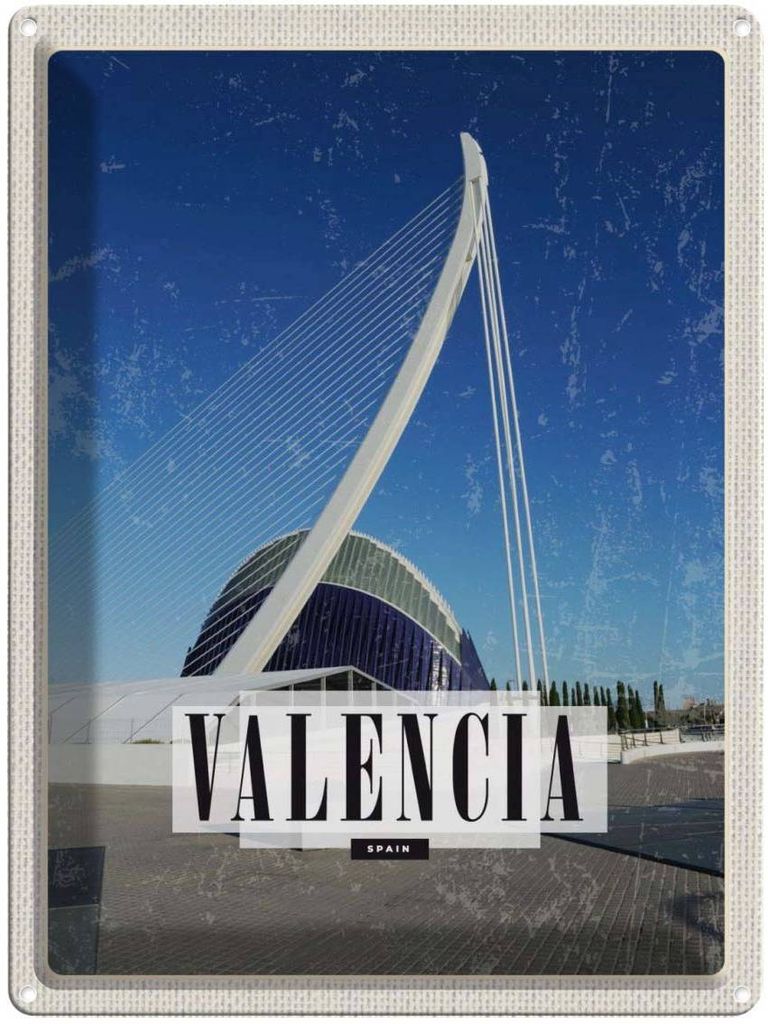 vianmo Blechschild 40x30 cm Valencia Spanien Hafenstadt Bildmotiv Reisemotiv Abenteuer Reisen Straße Stadt Urlaub