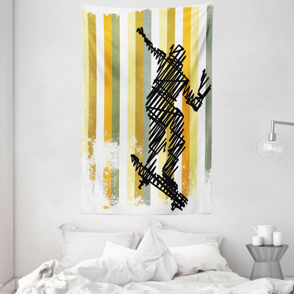 ABAKUHAUS Jugend Wandteppich und Tagesdecke, Skateboarder Scribble aus Weiches Mikrofaser Stoff Waschbar ohne Verblassen Digitaldruck, 140 x 230 cm...