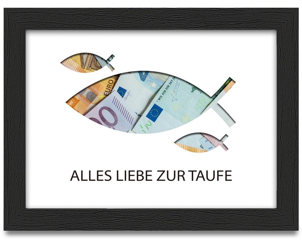 Geldgeschenk zur Taufe, Bilderrahmen mit Fischmotiv, Silber, ungewöhnlich, Mädchen/Junge, Taufgeschenk, Kommunion, Konfirmation