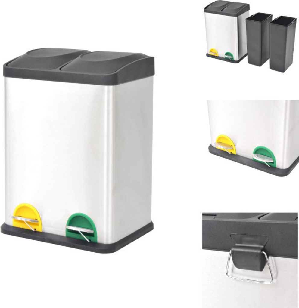 vidaXL Recycling Treteimer Edelstahl 36 L - Mülltonnen & Abfalleimer