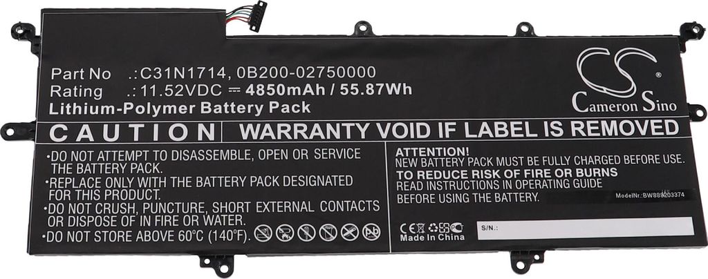 vhbw Akku kompatibel mit Asus ZenBook Flip 14 UX461UN-E1006R, UX461UN-E1007T, UX461UN-DS74T, UX461UN-E1006T Notebook (4850 mAh, 11,52 V, Li-Polymer)