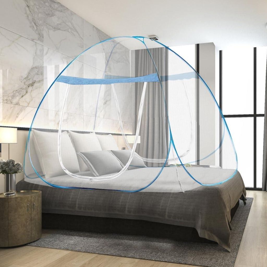 Allecto Plus - Moskitonetz Bett - Pop-up Zelt - 180 x 200 x 150 cm - Faltbar - Feines Netz - Doppeltür - Schlafzimmer - Camping