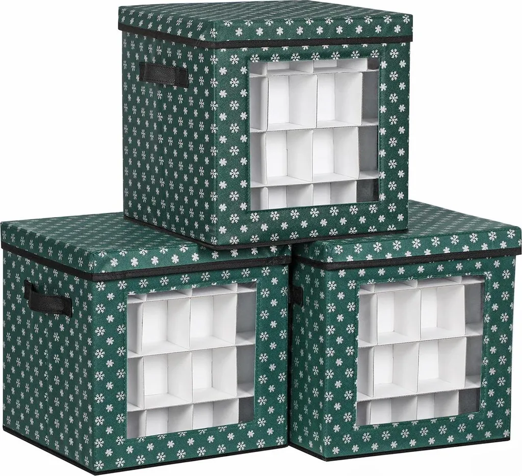 3 Scatole per Addobbi Natale - Organizer Verde con Divisori Mobili