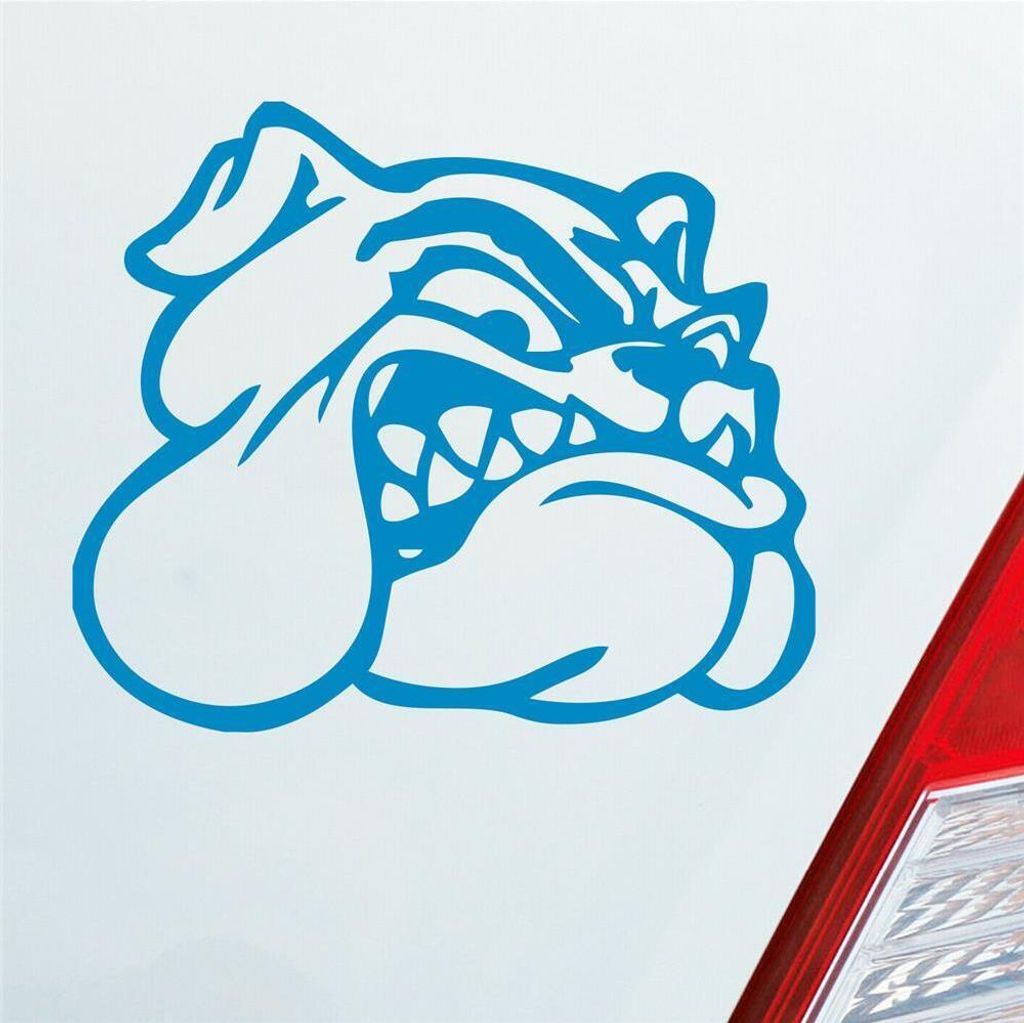 Auto Aufkleber Bulldogge Hund Tier Animal Dogge 12x10 cm Hellblau Sticker Heckscheibenaufkleber