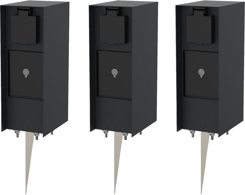 Novatool 2x Steckdosensäule 3-fach Anthrazit Edelstahl eckig IP44 mit Erdspieß Smart-Home App Aussensteckdose mit Zeitschaltuhr Steckdose Garten ...