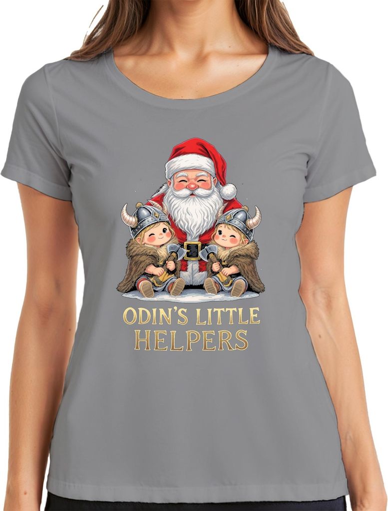 Odin's Little Helpers Weihnachtsmann Wikinger Kinder Retro Lustig Damen T-Shirt, Grau, XXL