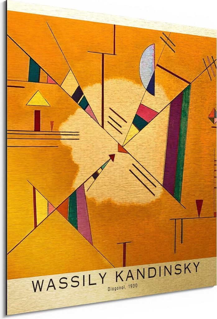 DEQORI Alu-Dibond Bild Gold 50x50 cm 'Kandinskys Diagonal' Wandbild Metall dünn Design
